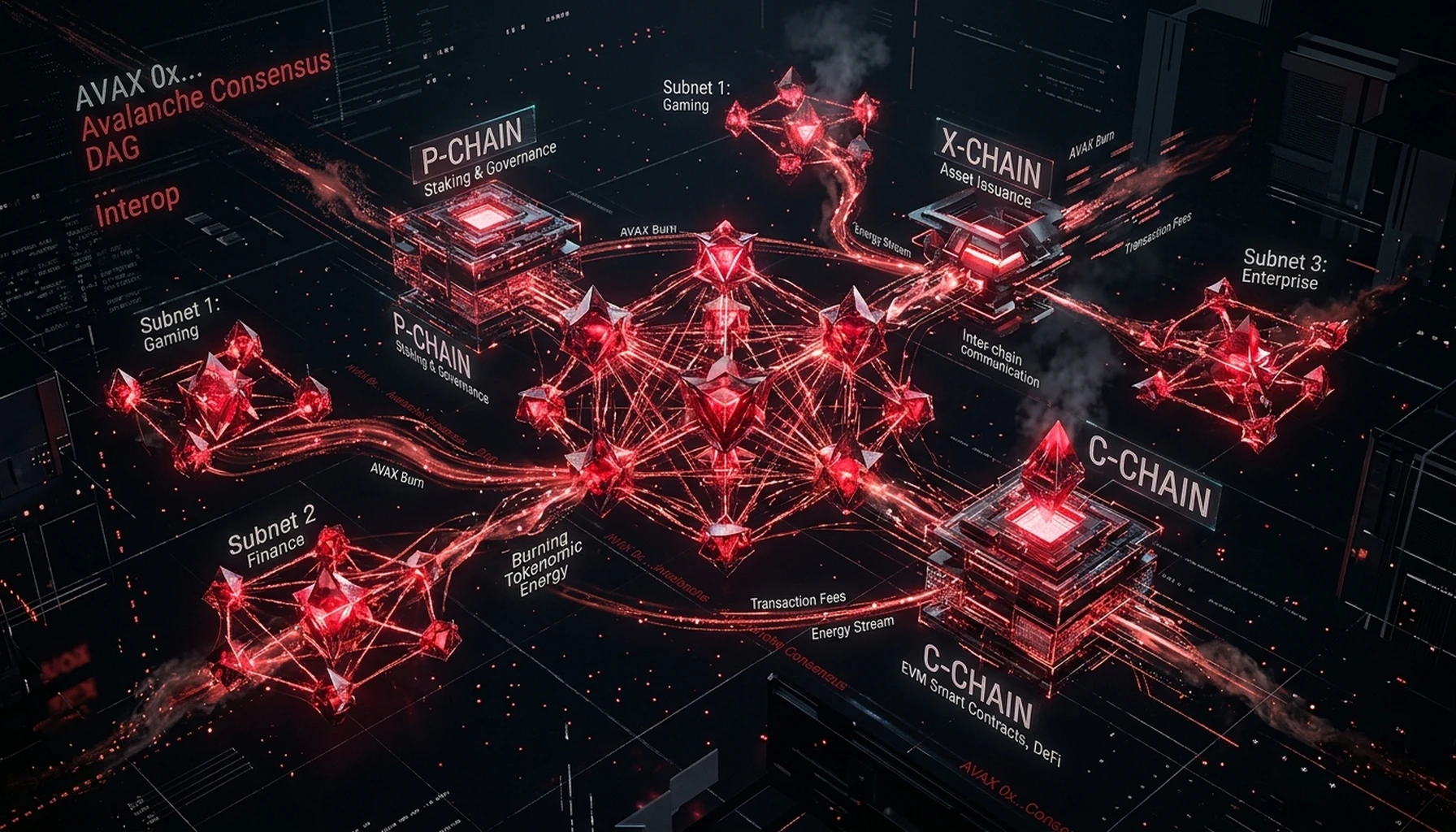 Avalanche (AVAX) Technical Coin Analysis: Snow Consensus, Multi-Chain Subnets, and Dynamic Tokenomics - architectural visualization