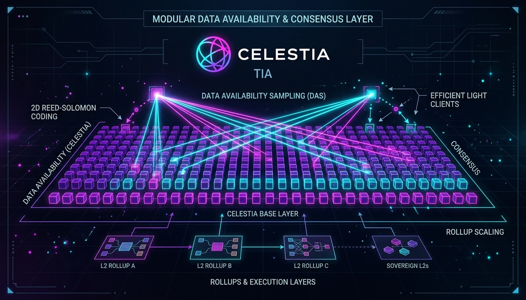 Celestia (TIA) Technical Coin Analysis: Modular Data Availability, Tokenomics, and Consensus Architecture - architectural visualization
